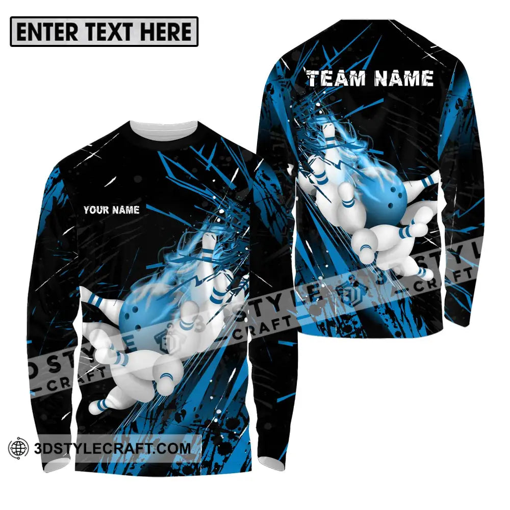 Unisex Shirt - Custom Name And Team Sport Ice Flash Bowling Long Sleeve / S T-Shirt