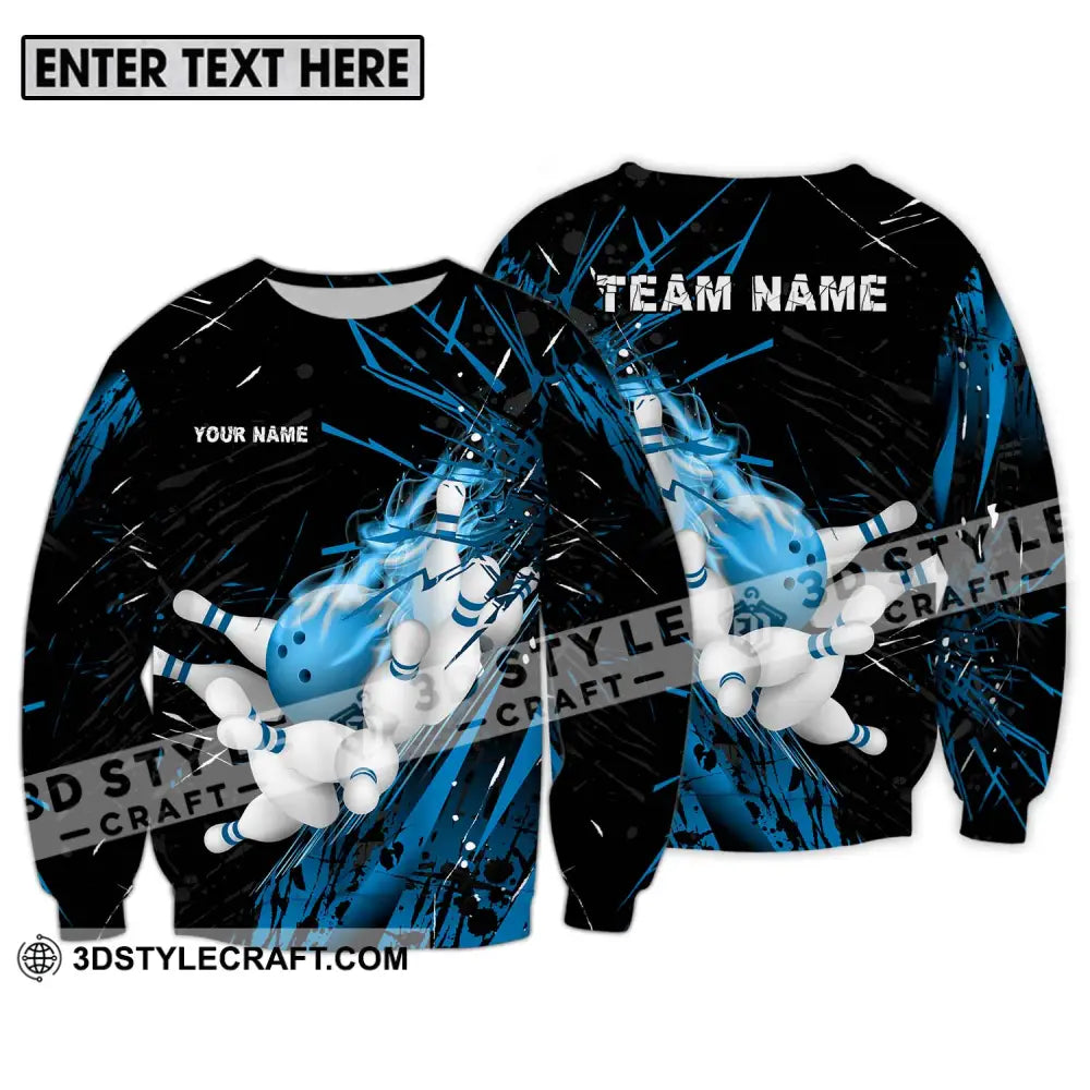 Unisex Shirt - Custom Name And Team Sport Ice Flash Bowling Long Sleeve / S T-Shirt