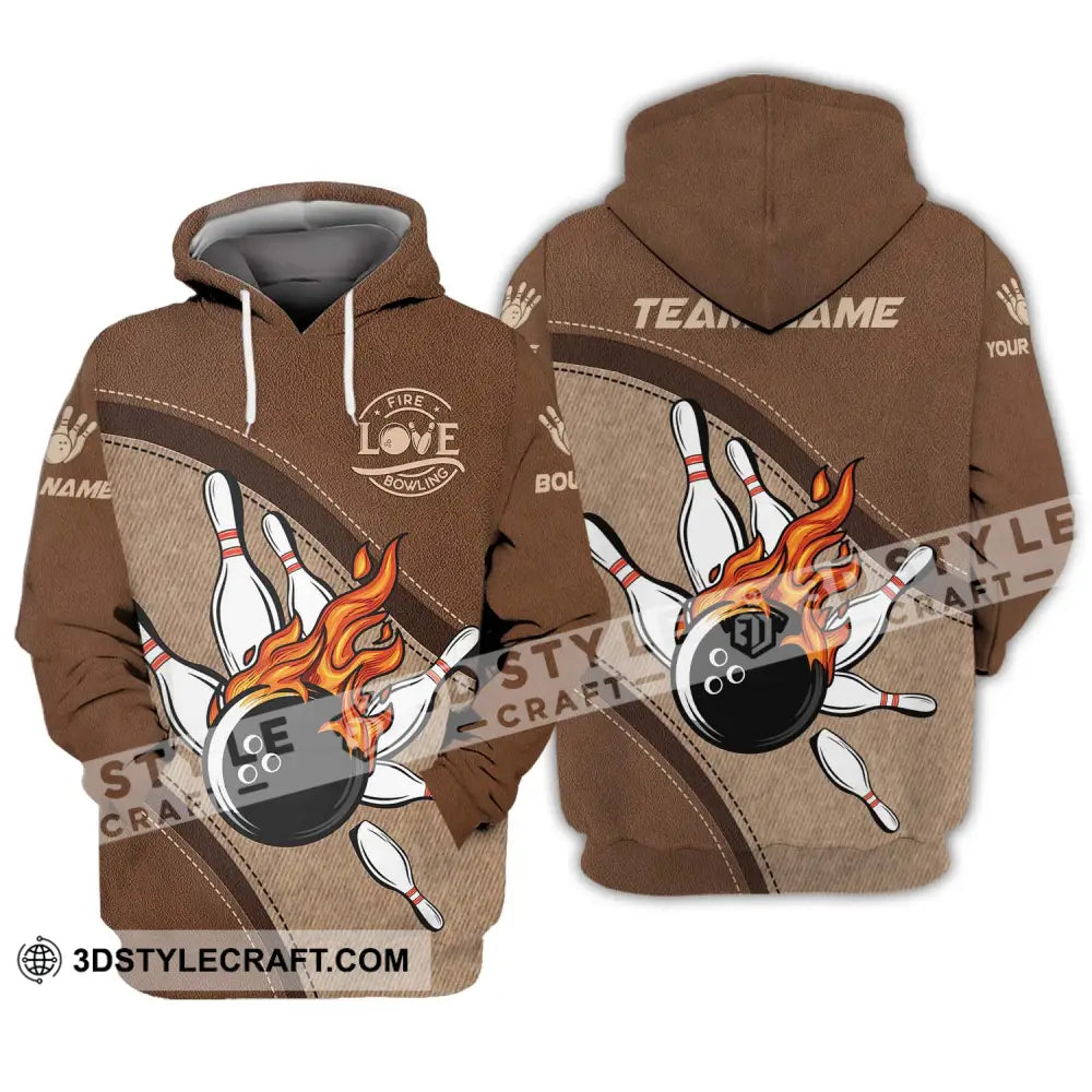 Unisex Shirt - Custom Name And Team Sport Love Fire Bowling Hoodie / S T-Shirt