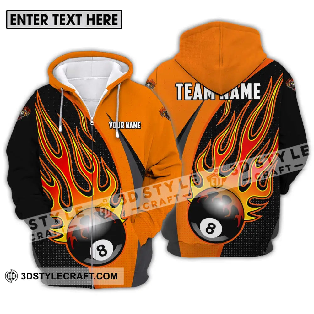 Unisex Shirt - Custom Name And Team Sport Orange Billiard Zipper Hoodie / S T-Shirt