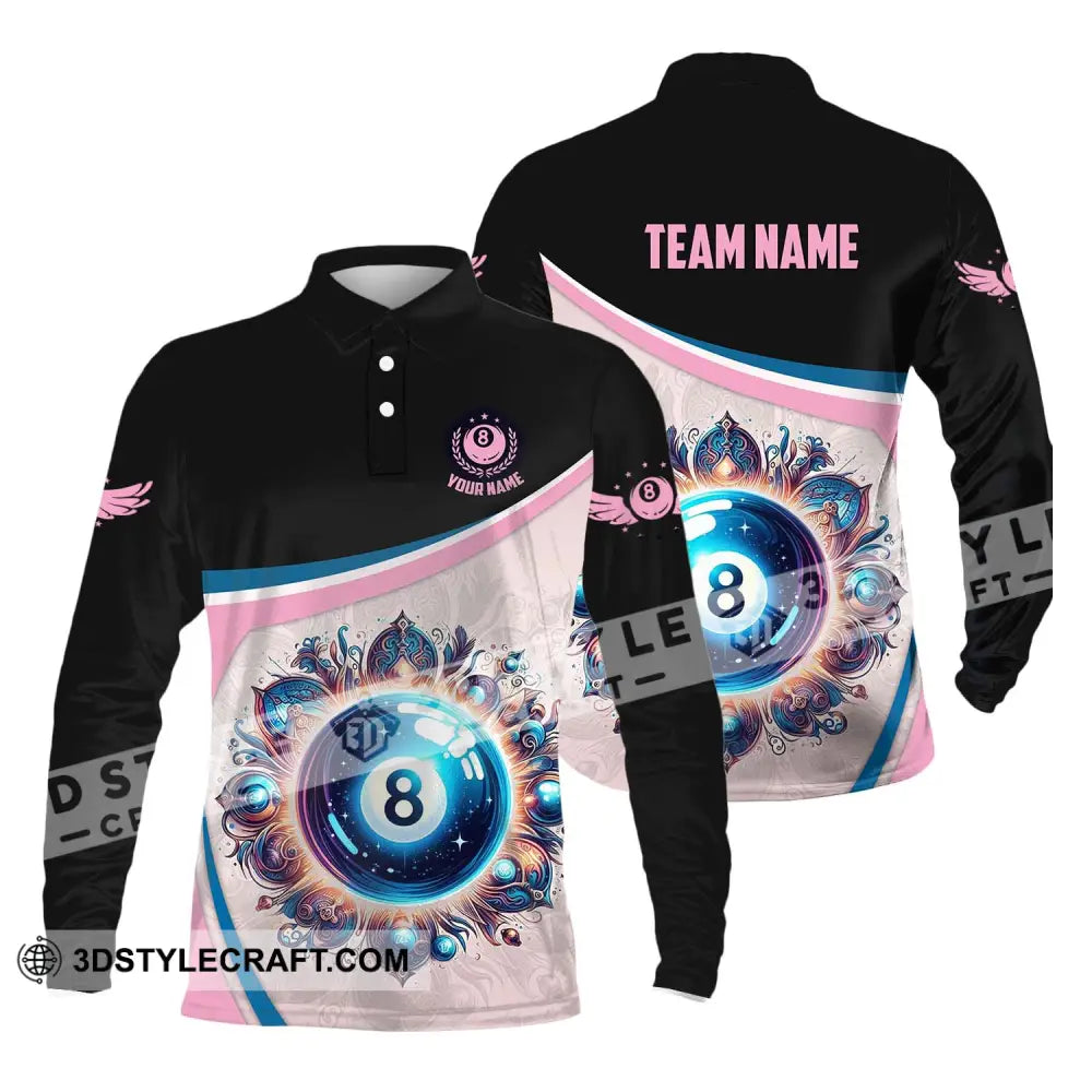 Unisex Shirt - Custom Name And Team Sport Pastel Color Billiard Long Sleeve Polo / S T-Shirt