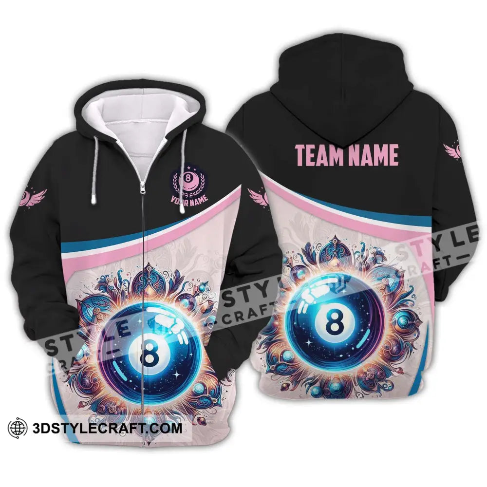 Unisex Shirt - Custom Name And Team Sport Pastel Color Billiard Zipper Hoodie / S T-Shirt