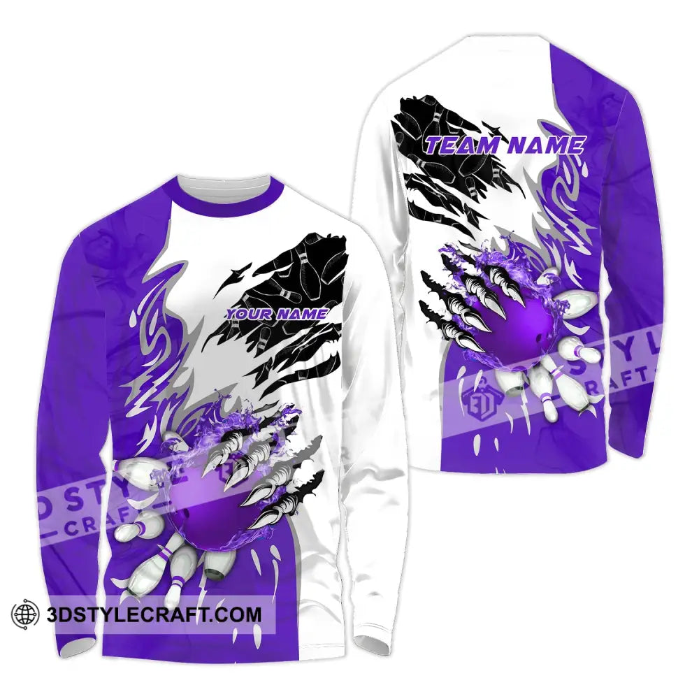 Unisex Shirt - Custom Name And Team Sport Purple Bowling Long Sleeve / S T-Shirt