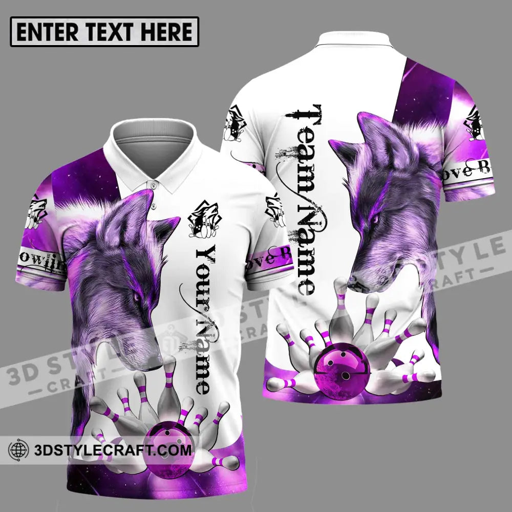 Unisex Shirt - Custom Name And Team Sport Purple Wolf Bowling Polo / S T-Shirt