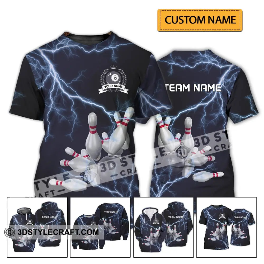 Unisex Shirt - Custom Name And Team Thunder Bowling Balls T-Shirt