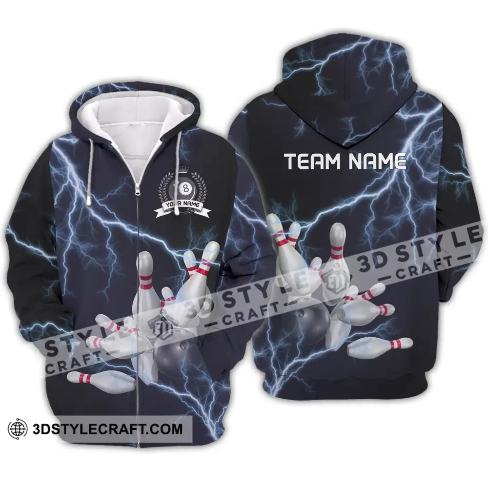 Unisex Shirt - Custom Name And Team Thunder Bowling Balls Zipper Hoodie / S T-Shirt