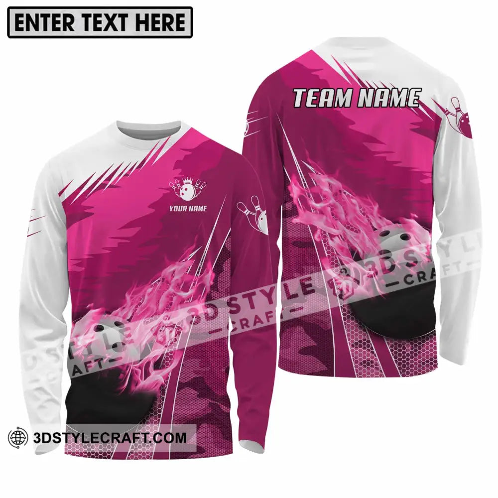 Unisex Shirt - Custom Name And Team White Pink Bowling Long Sleeve / S T-Shirt