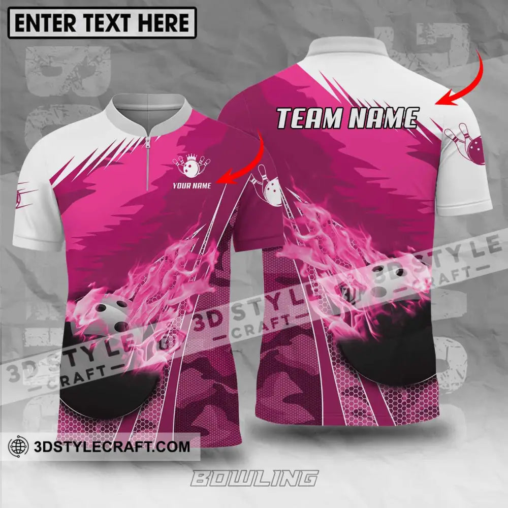 Unisex Shirt - Custom Name And Team White Pink Bowling T-Shirt