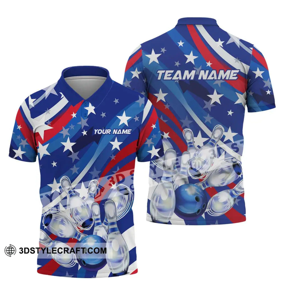 Unisex Shirt - Custom Name And Team White Stars Bowling Flag Polo / S T-Shirt