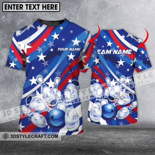 Unisex Shirt - Custom Name And Team Name Shirt, White Stars Bowling Flag Shirt style option 1