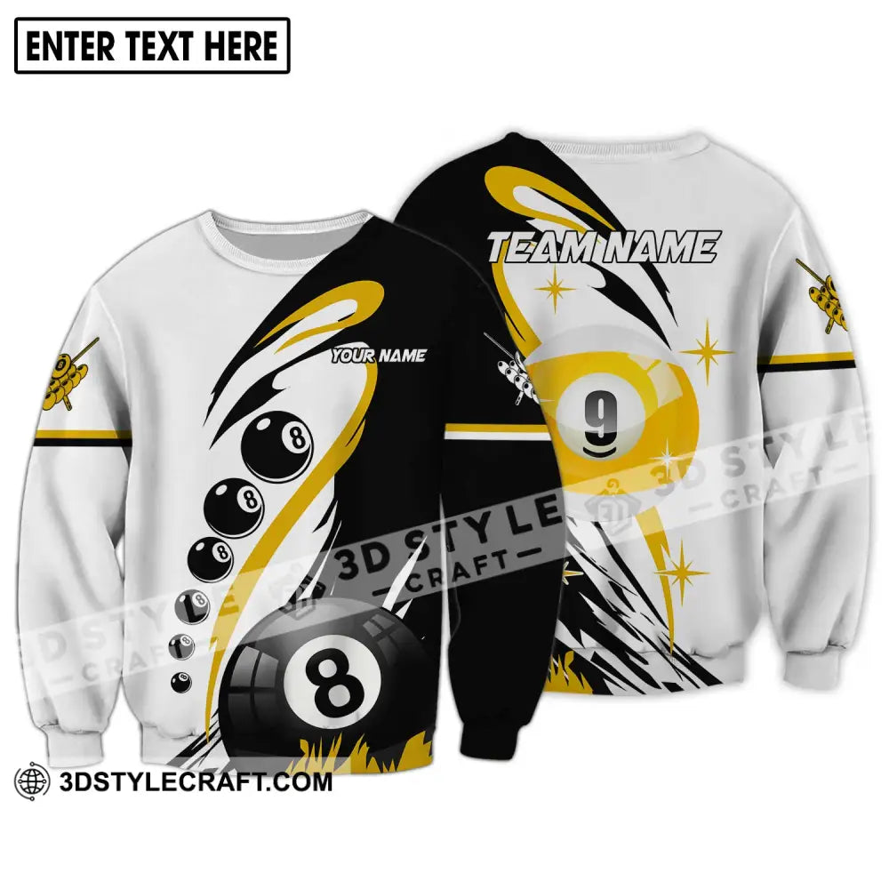 Unisex Shirt - Custom Name And Team Yellow Black White Billiard Long Sleeve / S T-Shirt