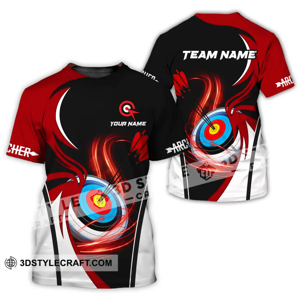 Unisex Shirt - Custom Name Archery Sport Red Wave T-Shirt / S T-Shirt