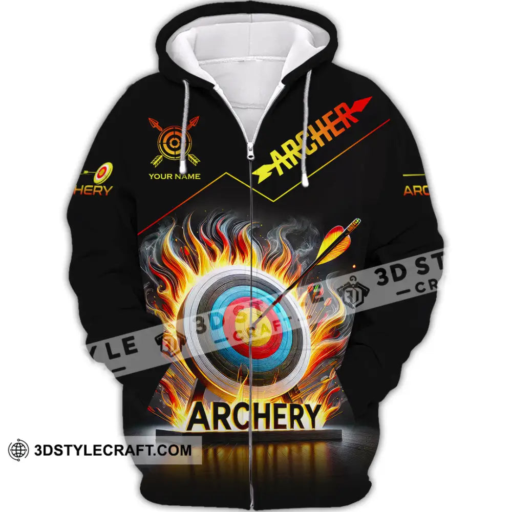 Unisex Shirt Custom Name Archery T-Shirt Archer Hoodie Long Sleeve Gift For Lovers Zipper / S