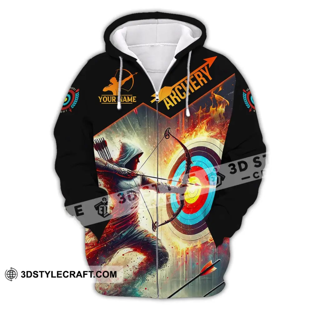 Unisex Shirt Custom Name Archery T-Shirt Hoodie Long Sleeve Gift For Lover Zipper / S