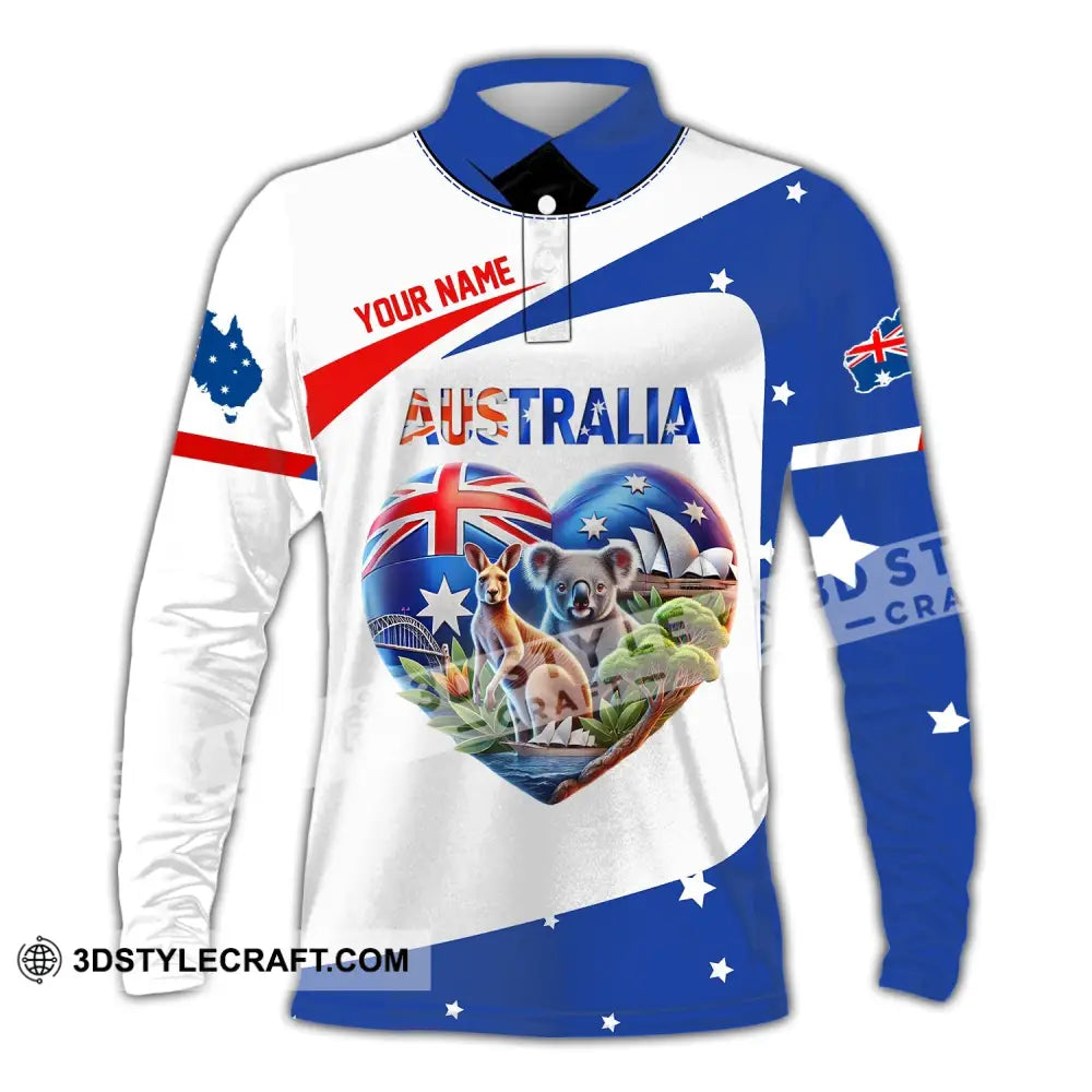 Unisex Shirt Custom Name Australia Polo Long Sleeve Australian Gift / S T-Shirt