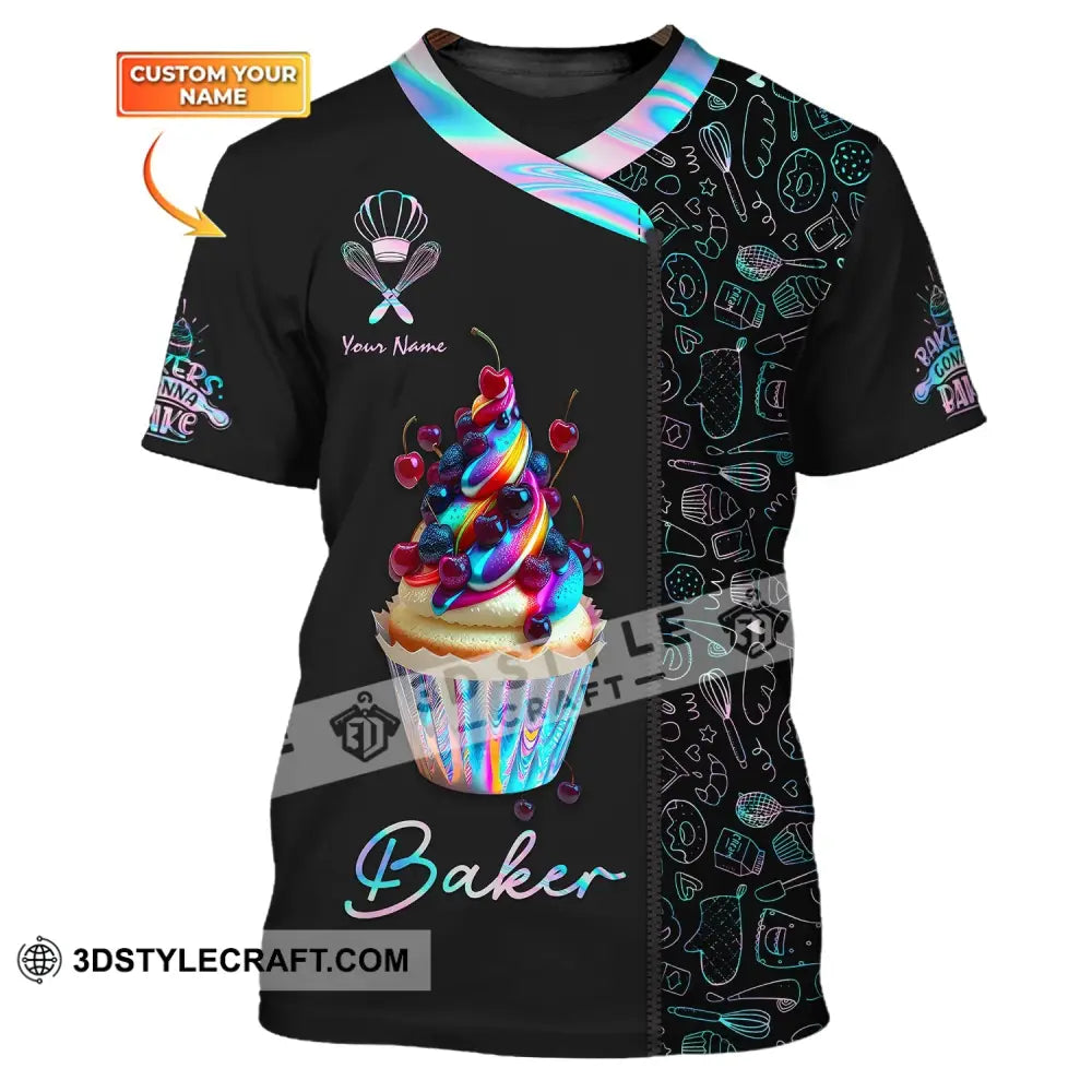 Unisex Shirt Custom Name Baker Baking Lover Bakery Shop T-Shirt Chef Polo Long Sleeve