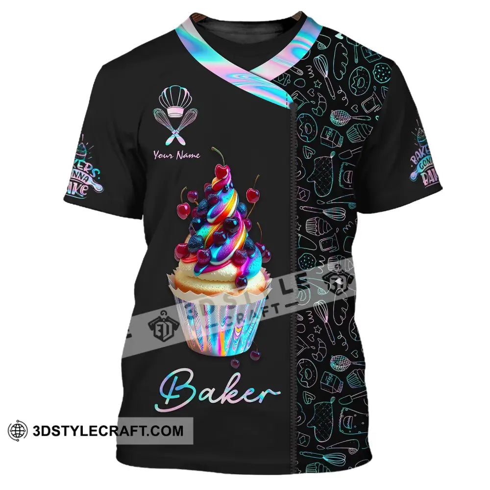 Unisex Shirt Custom Name Baker Baking Lover Bakery Shop T-Shirt Chef Polo Long Sleeve / S