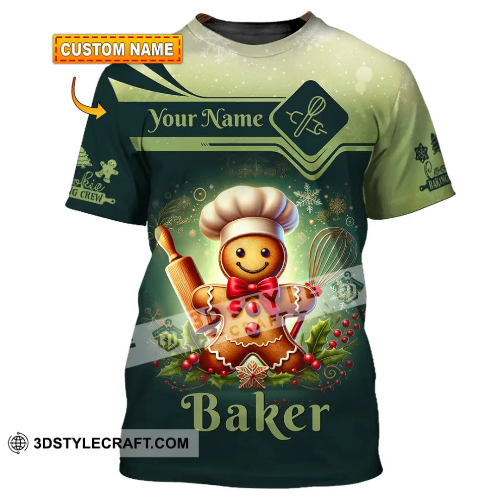 Unisex Shirt Custom Name Baker Christmas Bakery Shop T-Shirt Chef Polo Long Sleeve T-Shirt