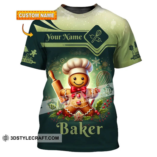 Unisex Shirt Custom Name Baker Christmas Bakery Shop T-Shirt Chef Polo Long Sleeve T-Shirt