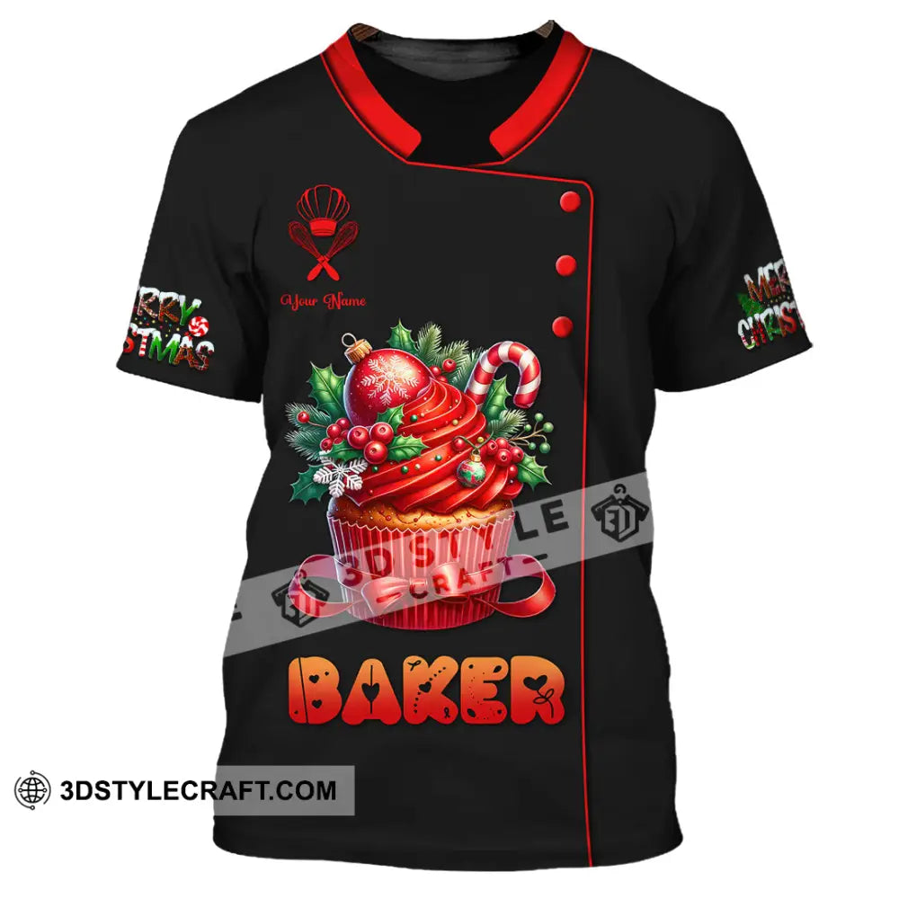 Unisex Shirt Custom Name Baker Christmas Bakery Shop T-Shirt Chef Polo Long Sleeve / S T-Shirt