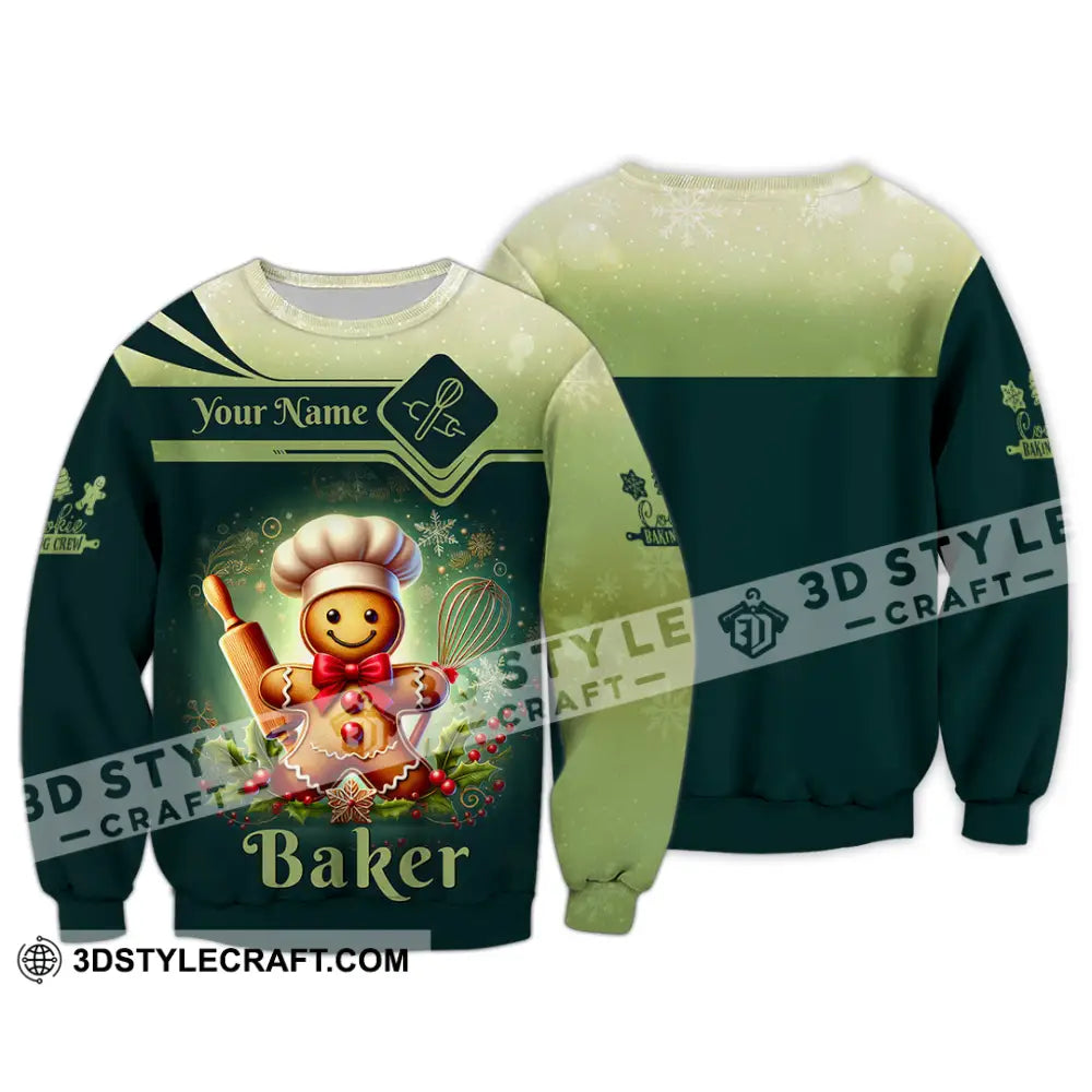 Unisex Shirt Custom Name Baker Christmas Bakery Shop T-Shirt Chef Polo Long Sleeve / S T-Shirt