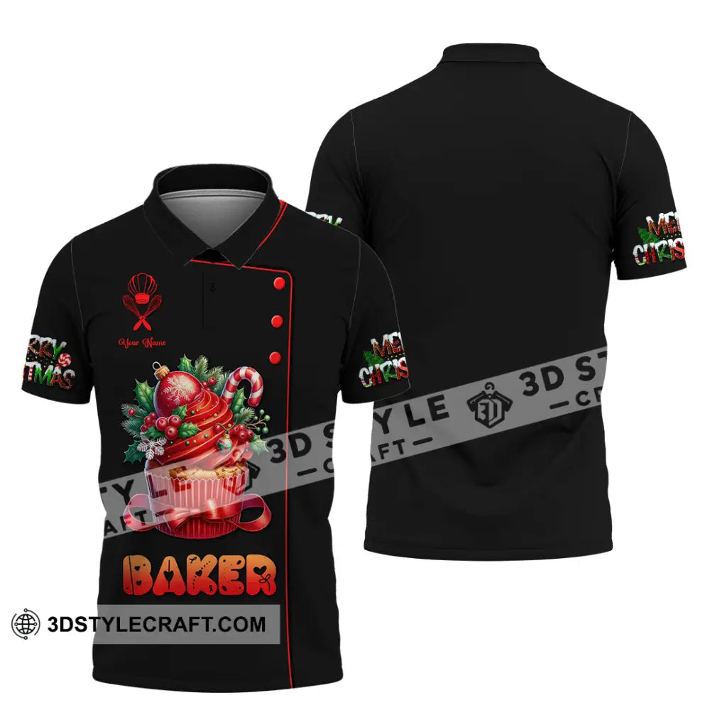 Unisex Shirt Custom Name Baker Christmas Bakery Shop T-Shirt Chef Polo Long Sleeve / S T-Shirt