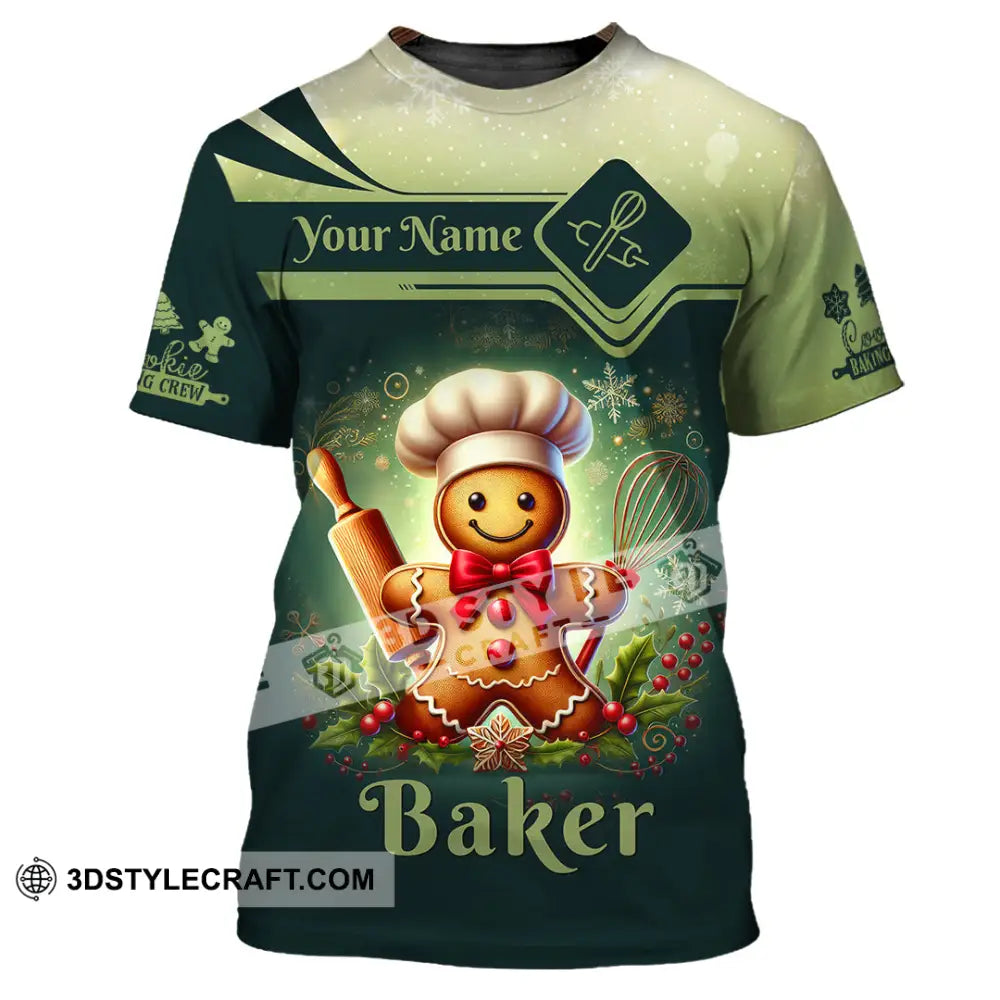 Unisex Shirt Custom Name Baker Christmas Bakery Shop T-Shirt Chef Polo Long Sleeve / S T-Shirt