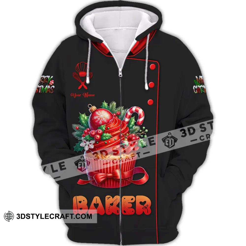 Unisex Shirt Custom Name Baker Christmas Bakery Shop T-Shirt Chef Polo Long Sleeve Zipper Hoodie /