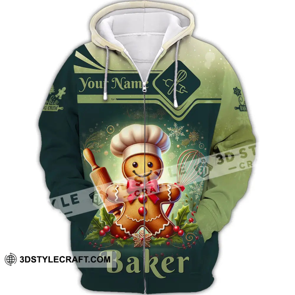 Unisex Shirt Custom Name Baker Christmas Bakery Shop T-Shirt Chef Polo Long Sleeve Zipper Hoodie /