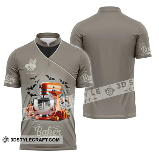 Unisex Shirt, Custom Name Baker Halloween Shirt, Halloween Gift, Baker Halloween Polo Long Sleeve Shirt style option 4