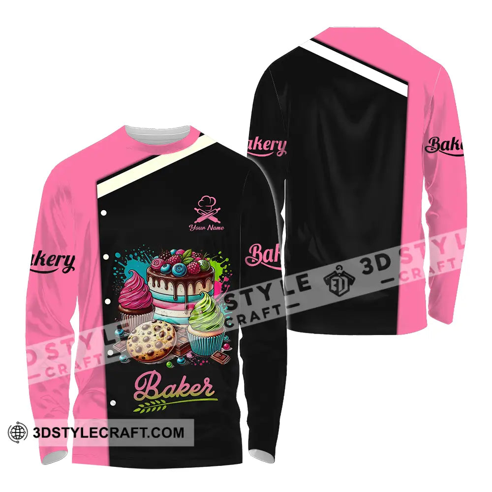 Unisex Shirt - Custom Name Baker Sweet Cake Long Sleeve / S T-Shirt