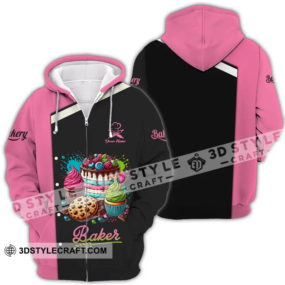 Unisex Shirt - Custom Name Baker Sweet Cake Zipper Hoodie / S T-Shirt