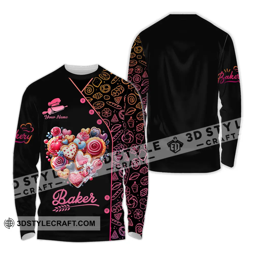 Unisex Shirt - Custom Name Baker Sweet Heart Long Sleeve / S T-Shirt