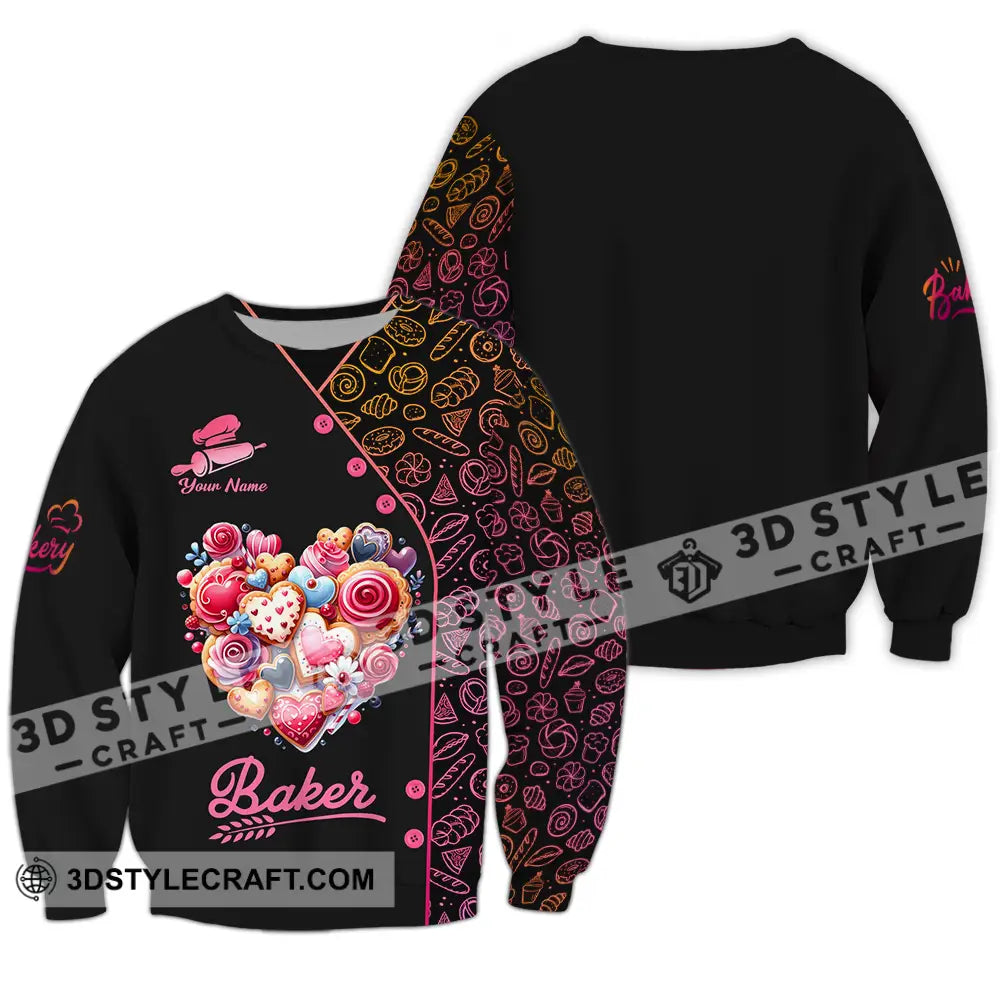 Unisex Shirt - Custom Name Baker Sweet Heart Long Sleeve / S T-Shirt