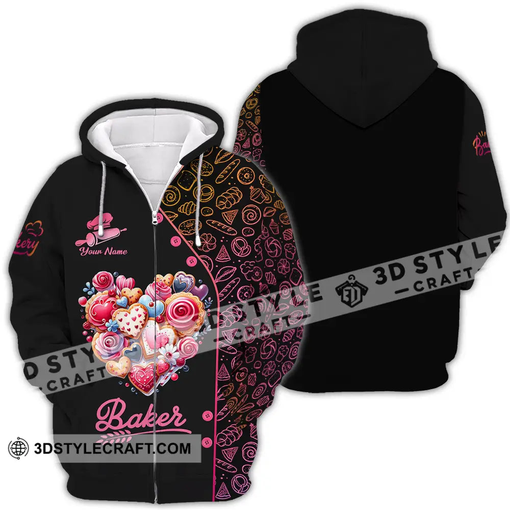 Unisex Shirt - Custom Name Baker Sweet Heart Zipper Hoodie / S T-Shirt