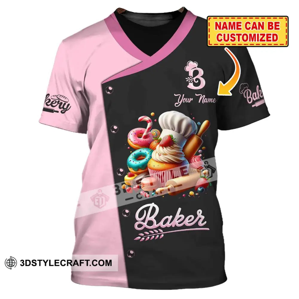 Unisex Shirt Custom Name Baker T-Shirt For Bakery Shop Uniform Gift Baking Lover T-Shirt