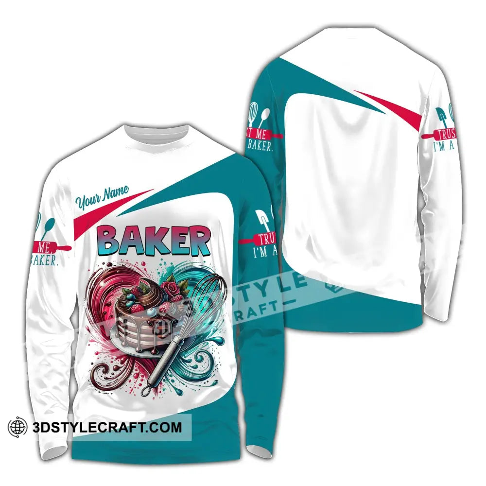 Unisex Shirt Custom Name Baker T-Shirt For Bakery Shop Uniform Gift Baking Lover Long Sleeve / S