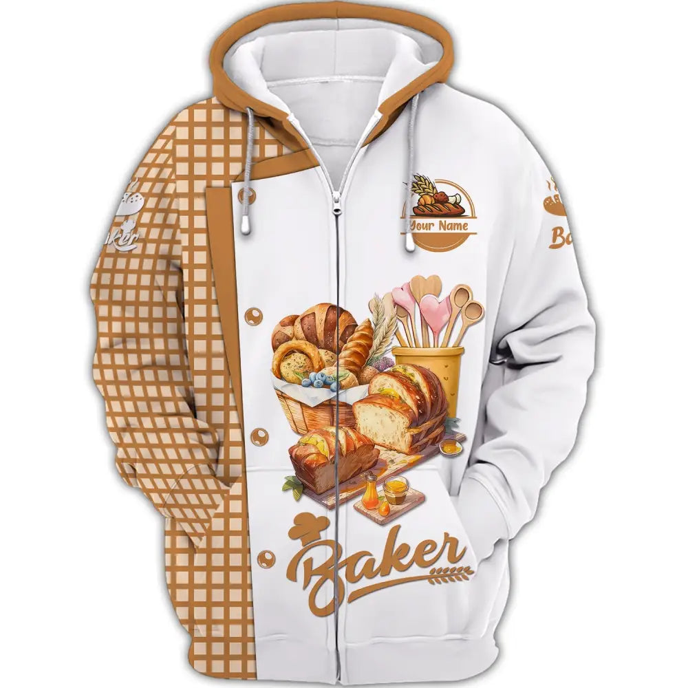 Unisex Shirt Custom Name Bakery Baker Chef Baking Lovers Gift Zipper Hoodie / S T-Shirt