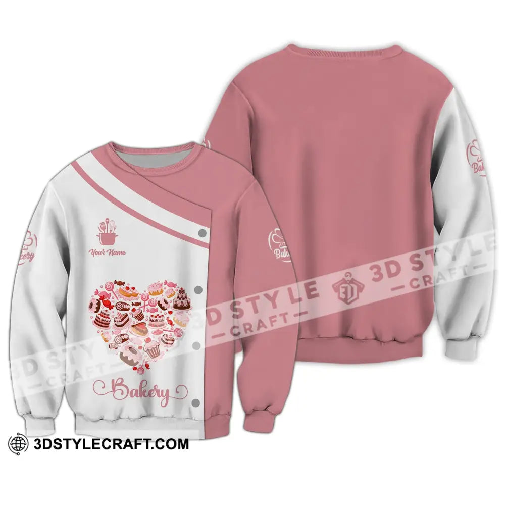 Unisex Shirt - Custom Name Bakery Pink Heart Long Sleeve / S T-Shirt