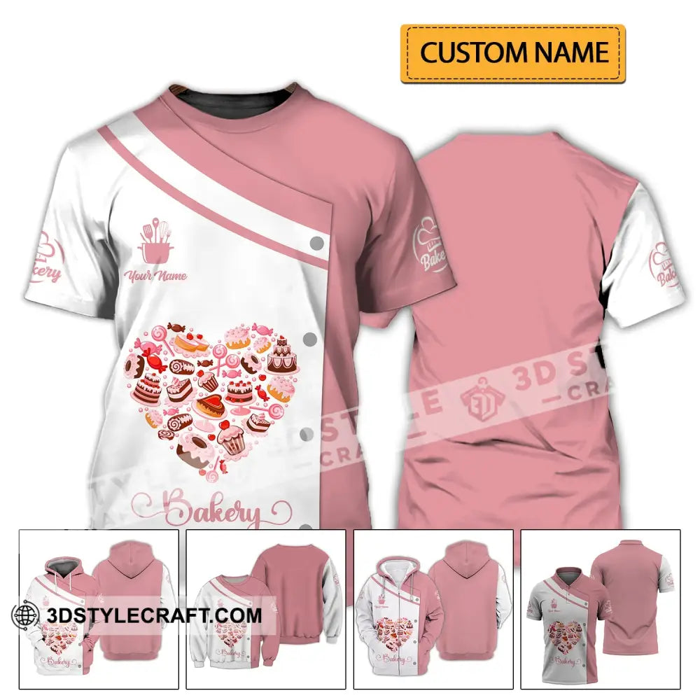 Unisex Shirt - Custom Name Bakery Pink Heart T-Shirt