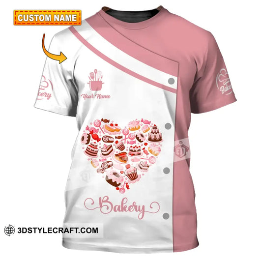 Unisex Shirt - Custom Name Bakery Pink Heart T-Shirt