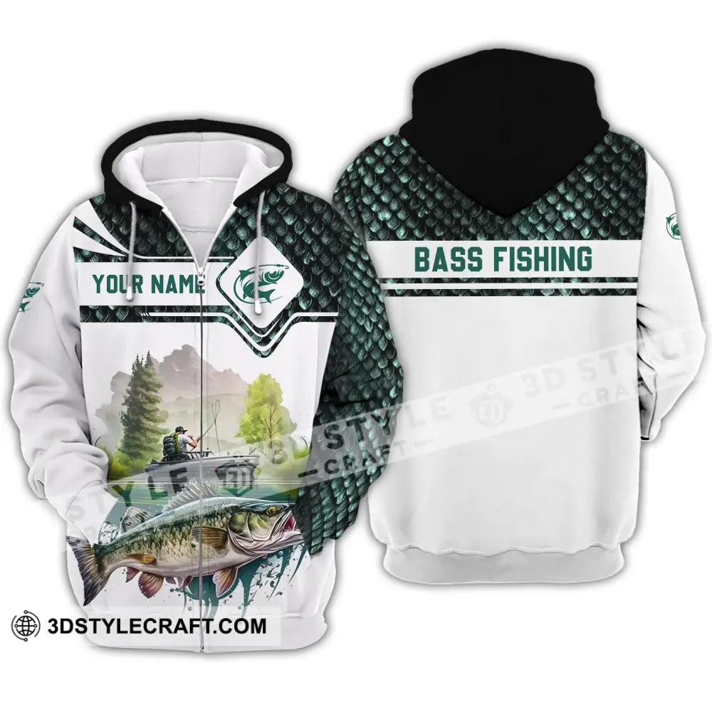 Unisex Shirt - Custom Name Bass Fishing Lake Zipper Hoodie / S T-Shirt