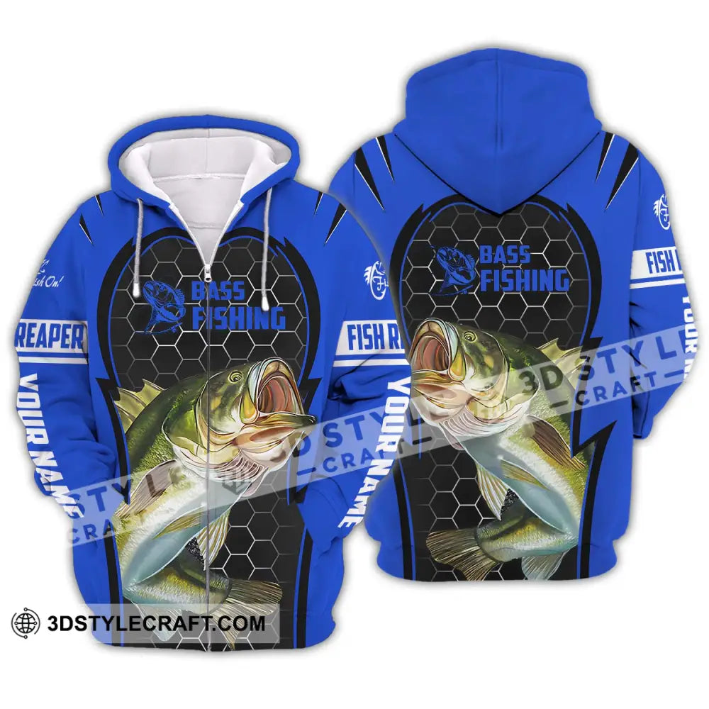 Unisex Shirt - Custom Name Bass Fishing Zipper Hoodie / S T-Shirt