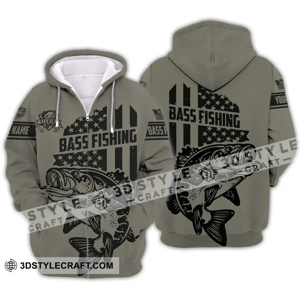 Unisex Shirt - Custom Name Bass Fishing Zipper Hoodie / S T-Shirt