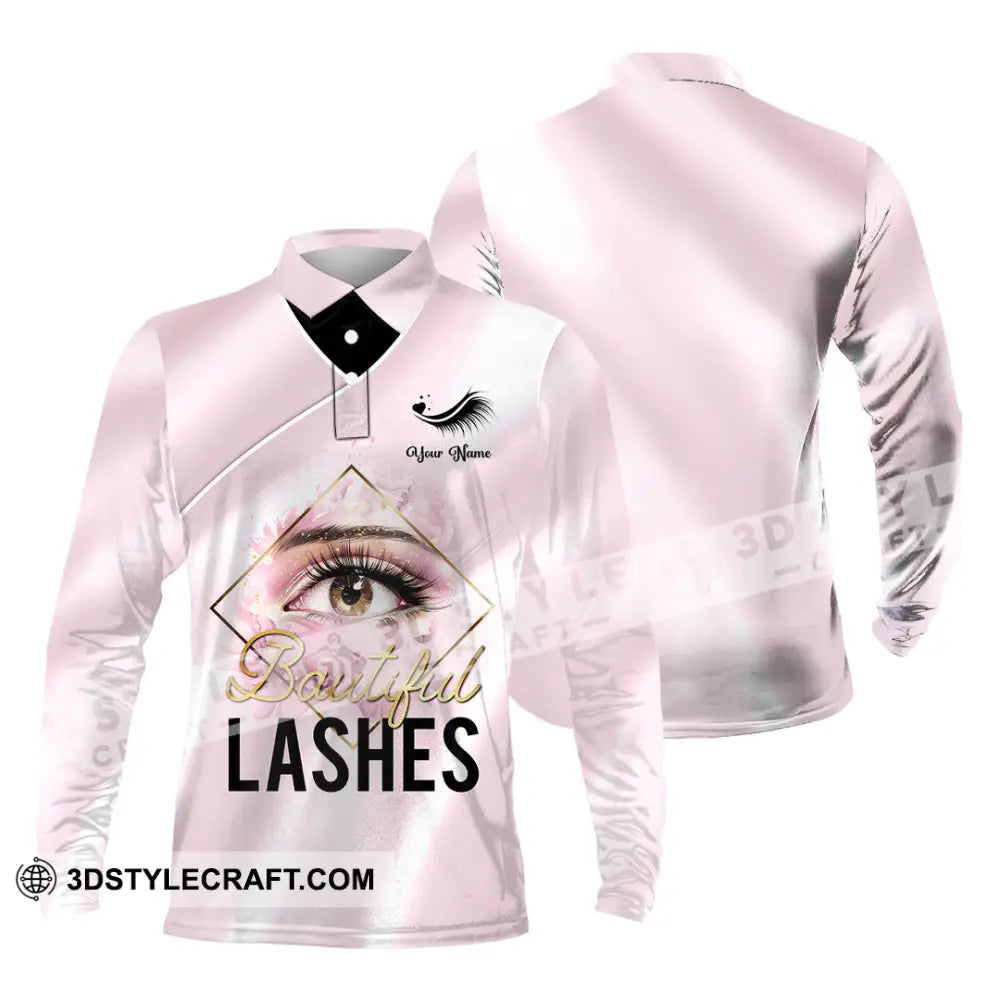 Unisex Shirt - Custom Name Beautiful Lashes Long Sleeve Polo / S T-Shirt