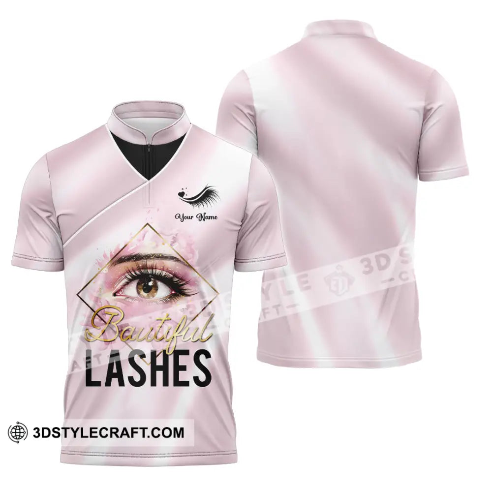 Unisex Shirt - Custom Name Beautiful Lashes Zipper Polo / S T-Shirt