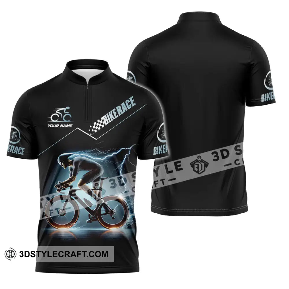 Unisex Shirt Custom Name Bike Race Polo Long Sleeve Zipper / S T-Shirt