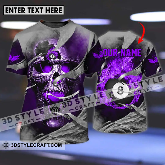 Unisex Shirt - Custom Name Billiards Shirt, Purple Skull style option 1