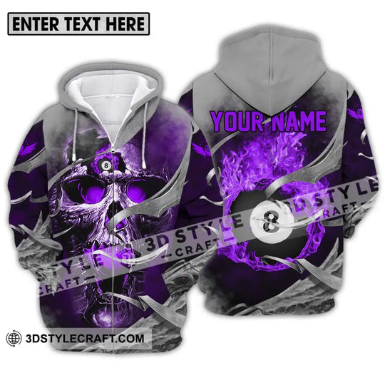 Unisex Shirt - Custom Name Billiards Shirt, Purple Skull style option 2