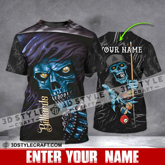 Unisex Shirt - Custom Name Billiards T-Shirt - Billiards Skull - Billiards Clothing style option 1